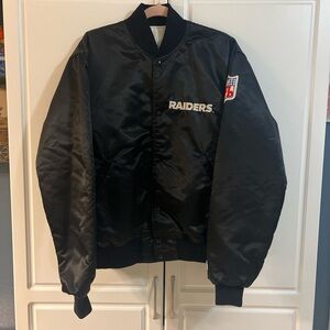 Vtg 90s Black Satin Raiders Bomber Jacket